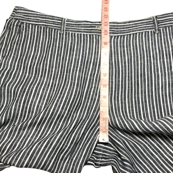 OLSEN Mona Straight Grey White Stripe Trousers Linen Blend Side Pockets US Sz L - Picture 5 of 8